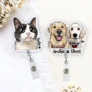 Custom Pet Badge Reel, Personalized Pet Portrait Photo Badge Reel, Nurse Badge Reel, Retractable Badge Holder