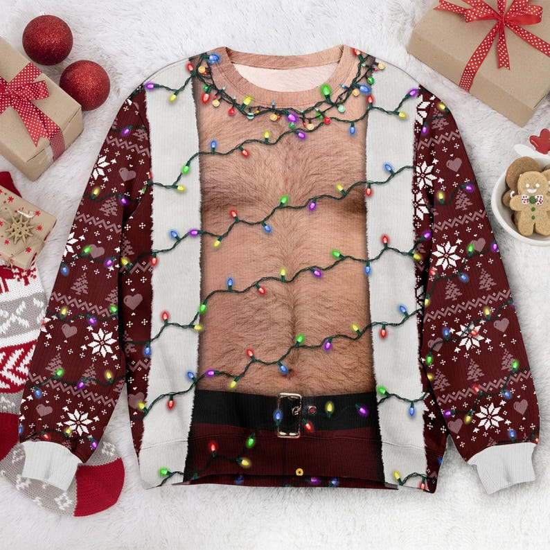 Funny Hairy Chest Santa Sweater Ugly Christmas Party Sweatshirt