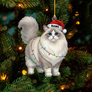 Personalized Ragdoll Cat Christmas Ornament, Custom Name Ragdoll Cat with Santa Hat Ornament, Cat Lover Gift, Xmas Decor, Gift For Pet Lover