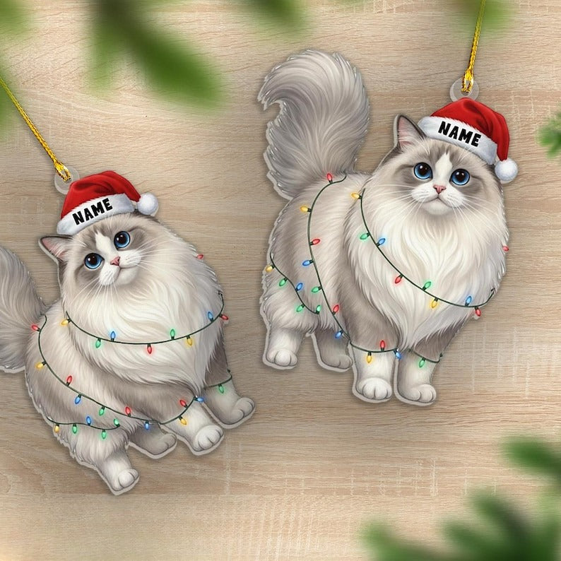 Personalized Ragdoll Cat Christmas Ornament, Custom Name Ragdoll Cat with Santa Hat Ornament, Cat Lover Gift, Xmas Decor, Gift For Pet Lover