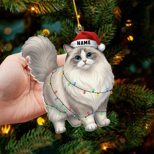 Personalized Ragdoll Cat Christmas Ornament, Custom Name Ragdoll Cat with Santa Hat Ornament, Cat Lover Gift, Xmas Decor, Gift For Pet Lover