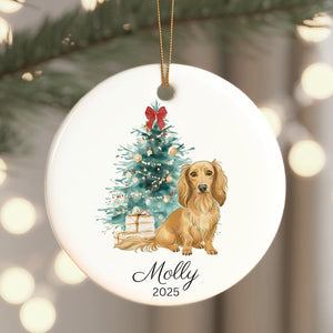 Personalized Long Haired Dachshund Christmas Ornament: Custom Longhaired Dachshund Keepsake 2025 Gift for Doxie Lovers, Holiday Xmas Decor