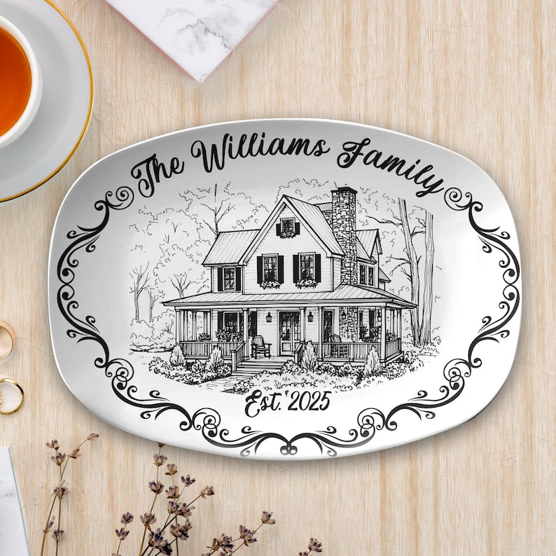 Custom House Portrait Plate, Personalized First Home New House Platter Gift, Painted From Your Photo Unique Weeding Keepsake
