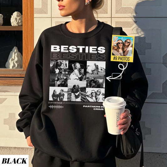 Custom Besties Photo Sweatshirt, Xmas Besties Gift, Vintage 90s Custom Bootleg Shirt, Personalized BFF Gift, Birthday Gift For Bestie