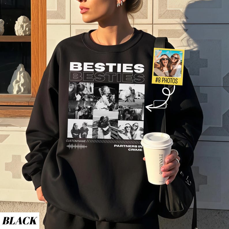 Custom Besties Photo Sweatshirt, Xmas Besties Gift, Vintage 90s Custom Bootleg Shirt, Personalized BFF Gift, Birthday Gift For Bestie