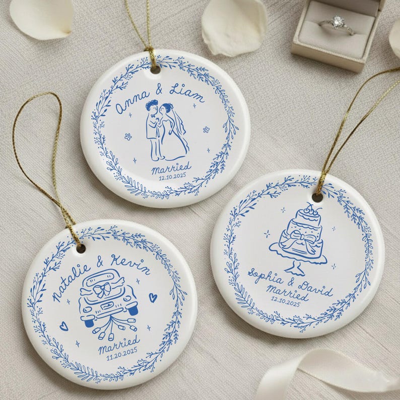 Custom First Christmas Married Ornament, Just Married Whimsical Ornament, Christmas Lesbian Wedding Ornaments 2025, Wedding Gifts For Couple