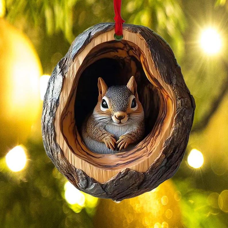 Squirrel Acrylic Ornament, Owl Raccoon Sloth Forest Animal Christmas Decor, Rustic Tree Ornament, Gift for Nature Lovers, Cute Wildlife Ornament