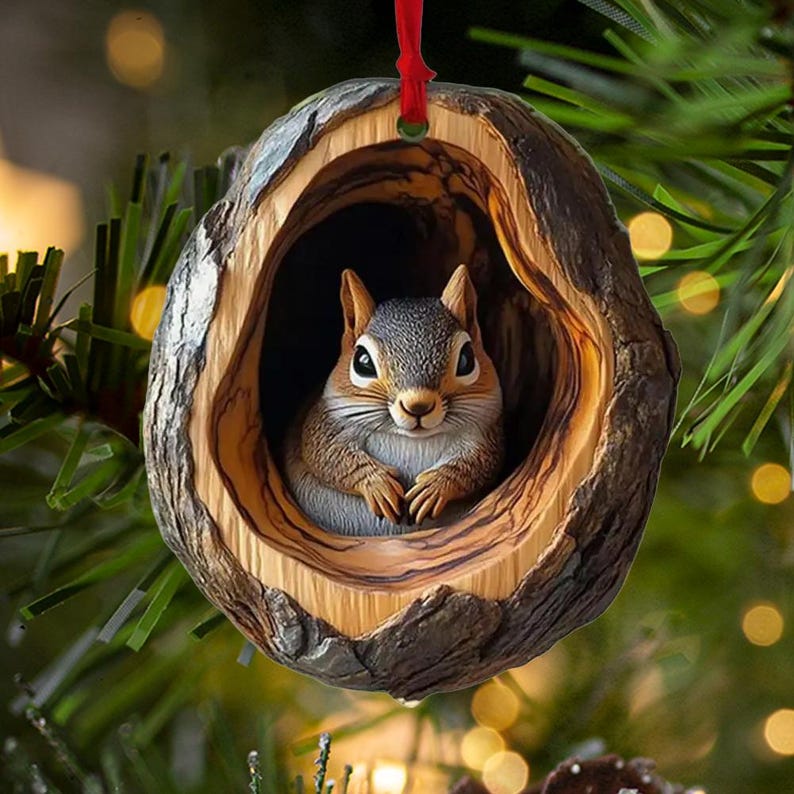 Squirrel Acrylic Ornament, Owl Raccoon Sloth Forest Animal Christmas Decor, Rustic Tree Ornament, Gift for Nature Lovers, Cute Wildlife Ornament