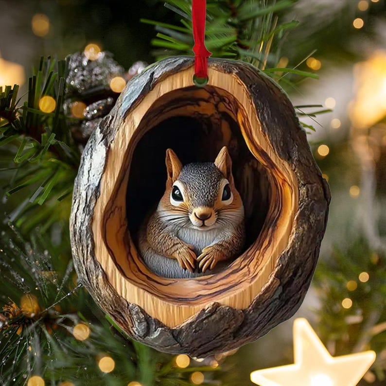 Squirrel Acrylic Ornament, Owl Raccoon Sloth Forest Animal Christmas Decor, Rustic Tree Ornament, Gift for Nature Lovers, Cute Wildlife Ornament