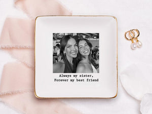 Personalized Sister Photo Jewelry Dish: Ceramic Trinket Tray for Best Friend Wedding Day, Sentimental Gifts for Bridesmaids