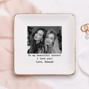 Personalized Sister Photo Jewelry Dish: Ceramic Trinket Tray for Best Friend Wedding Day, Sentimental Gifts for Bridesmaids