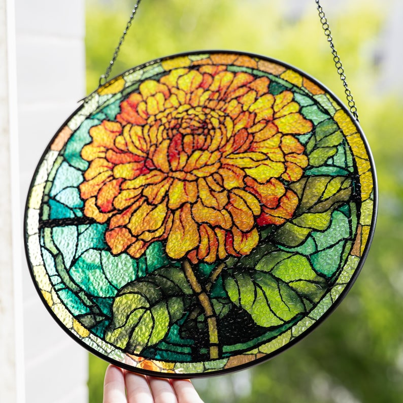 Personalized Birth Month Flower Stained Glass Suncatcher,Custom Flower Window Hanging,Valentines/Birthday Gift For Him/Her/Besties/Mom