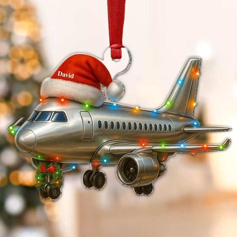Personalized Airplane Ornament, Acrylic Customized Aircaft Keepsake, Xmas Tree Decor, Christmas Gift For Grandkid