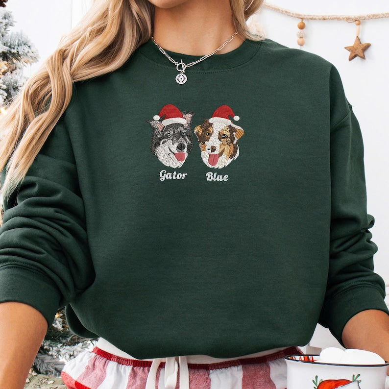 Custom Dog Face Embroidered Sweatshirt or Hoodie, Custom Pet Gift, Dog &Cat Mom Gift, Pet Memorial Gift, Up to 6 Pets