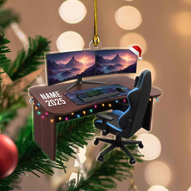 Personalized Gaming PC Ornament 2025, Custom Name RGB Computer Setup Christmas Tree Decor, Tech Gift For Gamer