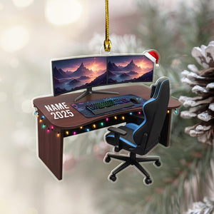 Personalized Gaming PC Ornament 2025, Custom Name RGB Computer Setup Christmas Tree Decor, Tech Gift For Gamer