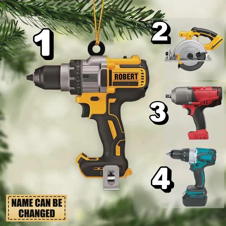 Personalized Power Tool Acrylic Christmas Ornament, Gift for Dad, Father Christmas Gift