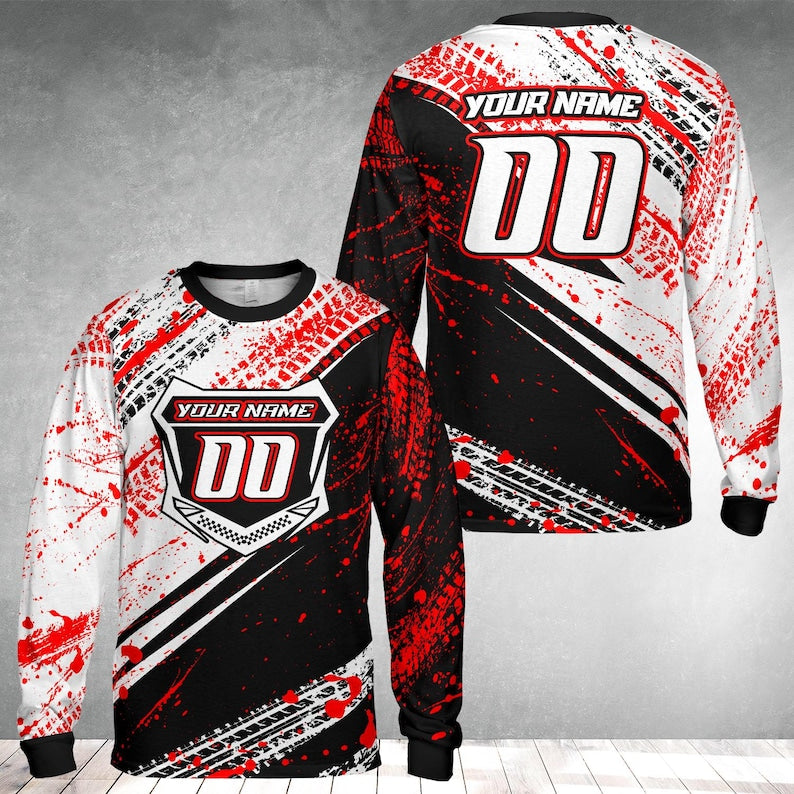 Personalized Name Number Motocross Jersey for Adult Youth, Dirt Bike Long Sleeve Shirt, Custom MX Racing Shirt, Motocross Rider Gift