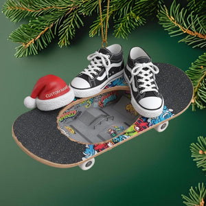 Personalized Skateboarding Ornament with Custom Name, Acrylic Skate Park Xmas Tree Decor, Skateboarding 2D Flat Ornament,Skateboard Keepsake