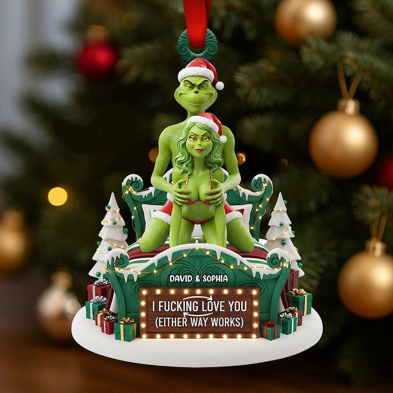 Personalized Grinch Christmas Ornament, Funny Green Monster Couple, Custom Holiday Tree Decoration, Christmas Ornament, Merry Grinchmas Gift