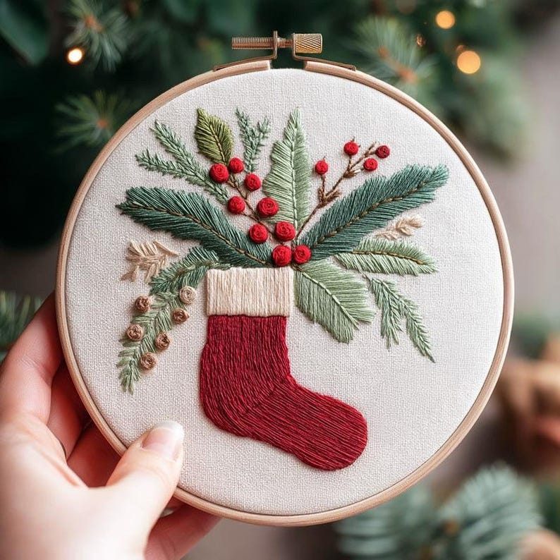 Merry Christmas Embroidery Kit for Beginners Modern, Santa Claus/Christmas Art Kit with Hoop, DIY Starter Craft Kit for Adults