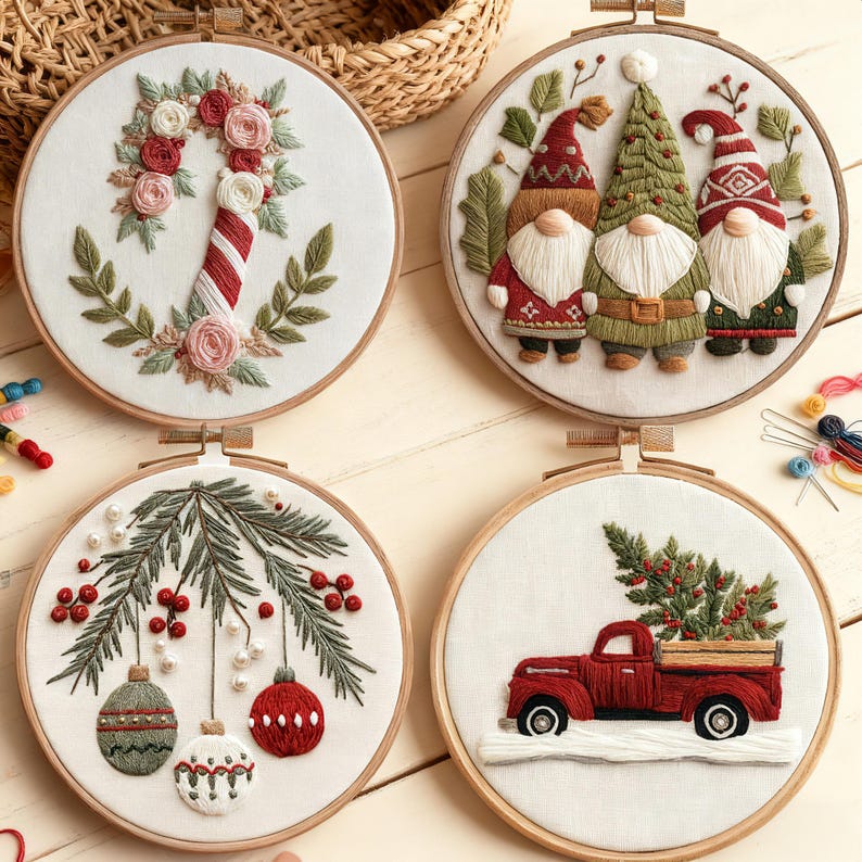 Merry Christmas Embroidery Kit for Beginners Modern, Santa Claus/Christmas Art Kit with Hoop, DIY Starter Craft Kit for Adults