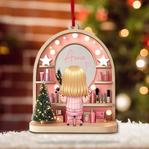 Custom Girls Makeup Table Ornament, Personalized Makeup Artist Ornaments, Beauty Lover Gift, Pink Christmas Gifts, Acrylic Cosmetic Keepsake