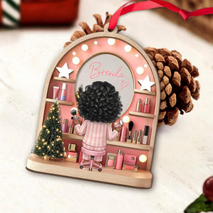 Custom Girls Makeup Table Ornament, Personalized Makeup Artist Ornaments, Beauty Lover Gift, Pink Christmas Gifts, Acrylic Cosmetic Keepsake