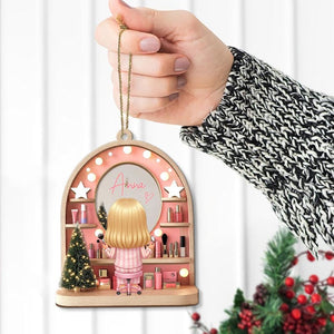 Custom Girls Makeup Table Ornament, Personalized Makeup Artist Ornaments, Beauty Lover Gift, Pink Christmas Gifts, Acrylic Cosmetic Keepsake