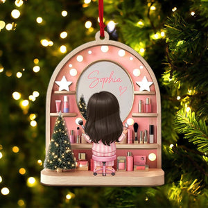 Custom Girls Makeup Table Ornament, Personalized Makeup Artist Ornaments, Beauty Lover Gift, Pink Christmas Gifts, Acrylic Cosmetic Keepsake