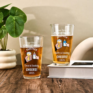 Custom Christmas Daddy Beer Glass, Our First Christmas Togther Father Gift 2026, Gift for Husband, New Dad Gift Wine Glass First Time Dad