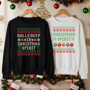 Couple Matching Christmas Sweatshirt, Funny Ugly Christmas Sweater, Ball Deep In Christmas Sprit Couples Printed Jumpers, Newlywed Gifts