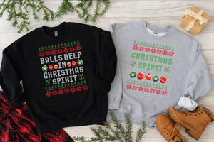 Couple Matching Christmas Sweatshirt, Funny Ugly Christmas Sweater, Ball Deep In Christmas Sprit Couples Printed Jumpers, Newlywed Gifts