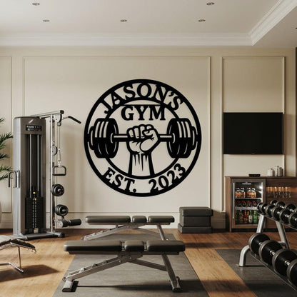 Custom Gym Metal Sign, Personalized Weightlifting Wall Art, Barbell Workout Room Decor, Fitness Name Sign, Gift for Gym Lovers