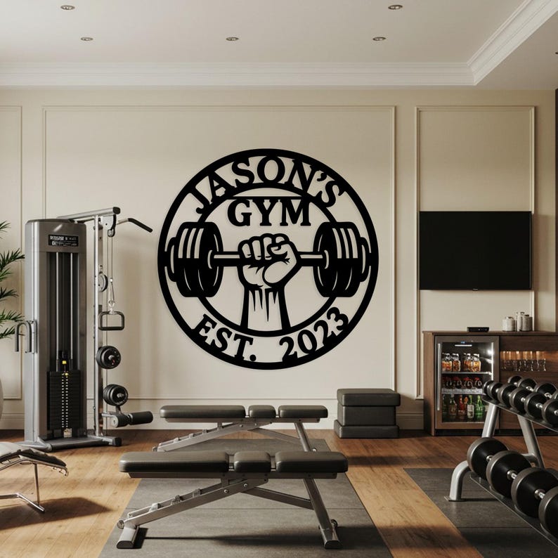 Custom Gym Metal Sign, Personalized Weightlifting Wall Art, Barbell Workout Room Decor, Fitness Name Sign, Gift for Gym Lovers
