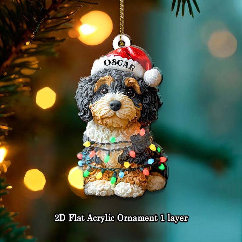 Customized Name Bernedoodle Christmas Ornament, Dog First Christmas FLAT Ornament, Personalized Puppy Ornament