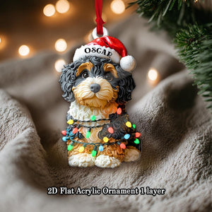 Customized Name Bernedoodle Christmas Ornament, Dog First Christmas FLAT Ornament, Personalized Puppy Ornament