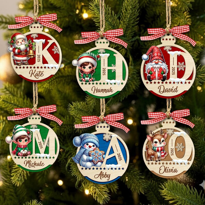 Personalized 2 Layer Wooden Santa Christmas Letter Ornament: Kids Baubles Gift