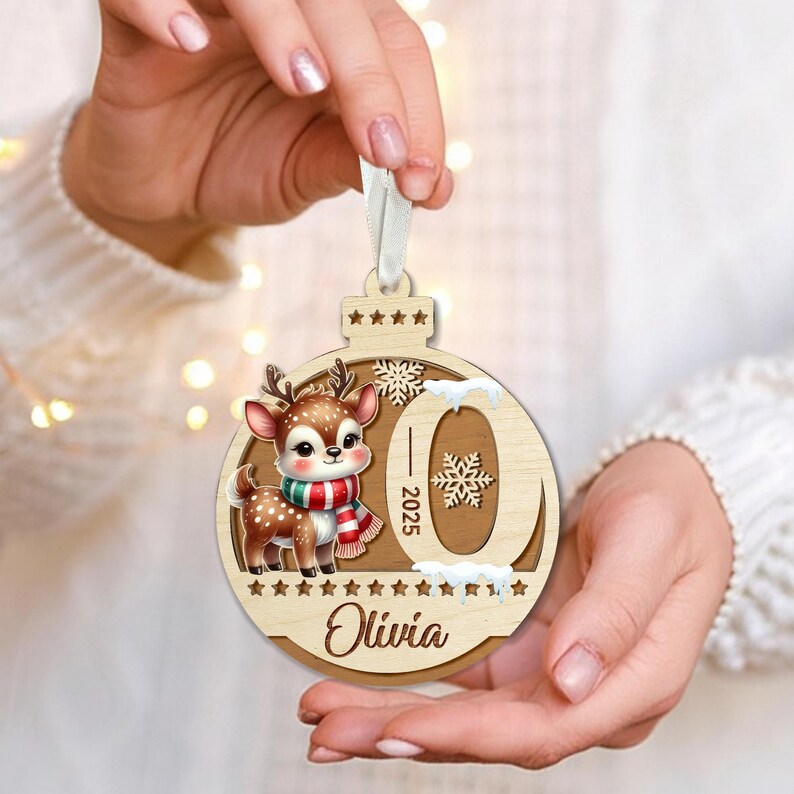 Personalized 2 Layer Wooden Santa Christmas Letter Ornament: Kids Baubles Gift