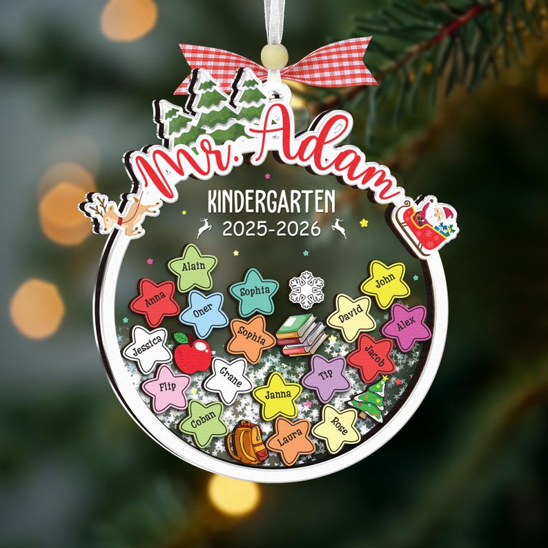 Personalized Teacher Christmas Ornament, Student Names 4D Shaker Keepsake,Teacher Appreciation,End Of Year Teacher Gift,Classroom Xmas Decor