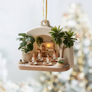Personalized Miniature Indoor Yoga Class With Plants 2D Flat Ornament For Calm & Zen Spaces, Gift For Mom and Her
