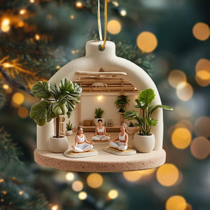 Personalized Miniature Indoor Yoga Class With Plants 2D Flat Ornament For Calm & Zen Spaces, Gift For Mom and Her