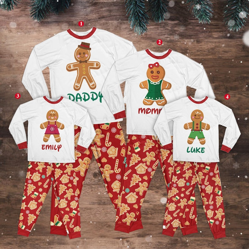 Personalized Christmas Gingerbread Man Family Pajamas Set, Custom Christmas Pajamas, Christmas Gift For Family Matching, Gift For Family