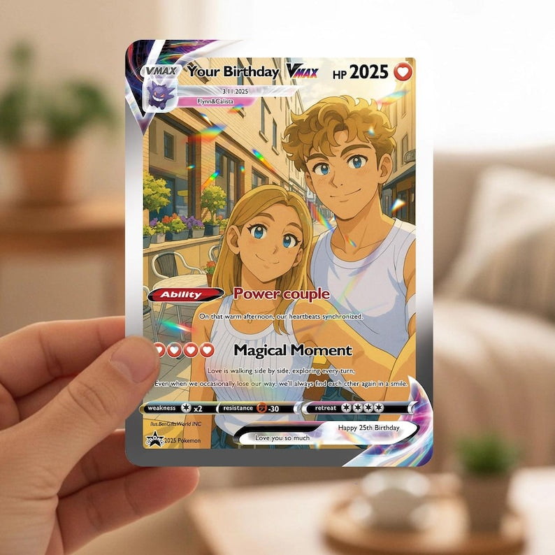 Personalized Poke Anime Anniversary Card, Custom Wedding Photo Keepsake, Romantic Couple Gift for Him or Her, Unique Love Card