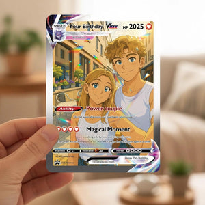 Personalized Poke Anime Anniversary Card, Custom Wedding Photo Keepsake, Romantic Couple Gift for Him or Her, Unique Love Card