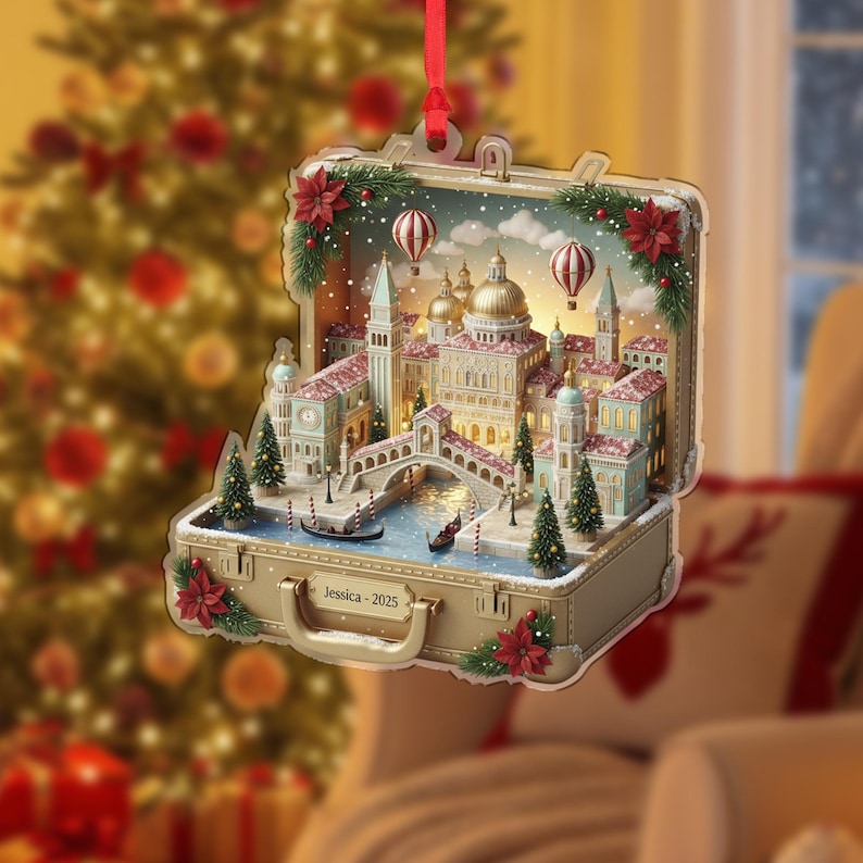Personalized Venice Ornament Acrylic Italy Travel Cityscape Gondola Canal Name Year Christmas Decoration