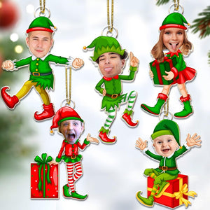 Personalized Elf Christmas Ornament: Funny Elf Faces Ornament, Custom Photo Gift for Family, Coworkers