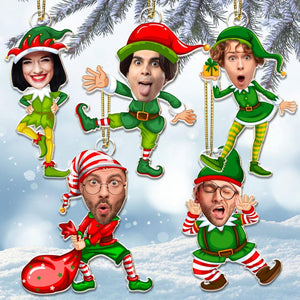 Personalized Elf Christmas Ornament: Funny Elf Faces Ornament, Custom Photo Gift for Family, Coworkers