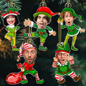 Personalized Elf Christmas Ornament: Funny Elf Faces Ornament, Custom Photo Gift for Family, Coworkers