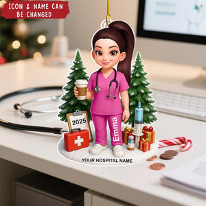 Proud Nurse Personalized Acrylic Christmas Ornament, Custom Ornament For Nurses And Healthcare Workers, Holiday Keepsake Gifts for Hospital